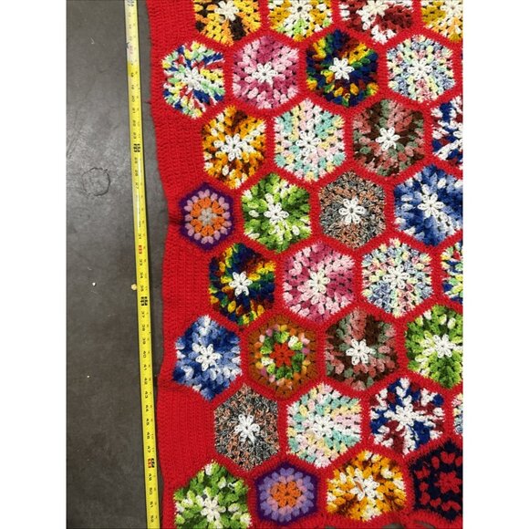 Beautiful Hand Crocheted Throw- Very Colorful- Unique Design 55x50 - Picture 7 of 11